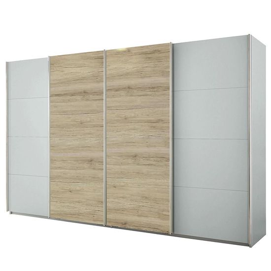 Rauch Syncrono 361cm 4 Door Sliding Wardrobe - Silk Grey and Sanremo Oak Light
