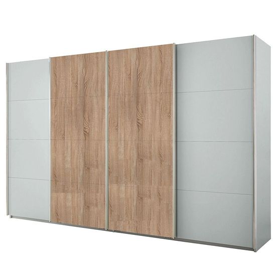 Rauch Syncrono 361cm 4 Door Sliding Wardrobe - Silk Grey and Sonoma Oak