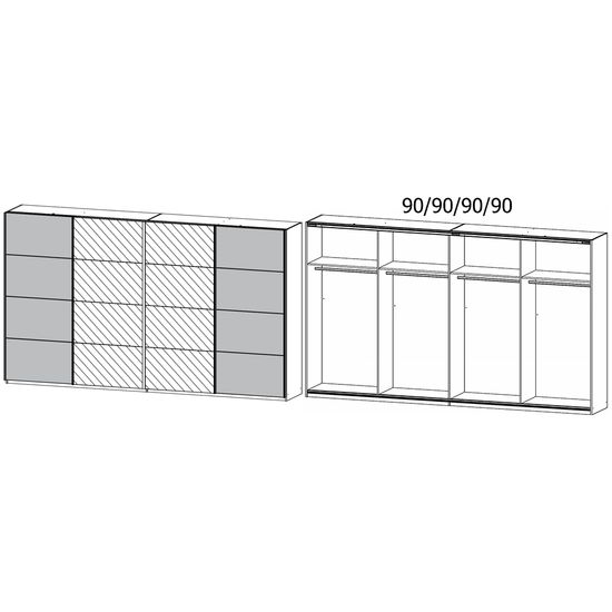 Rauch Syncrono 361cm 4 Door Sliding Wardrobe with Mirror - Sanremo Oak Light and Alpine White