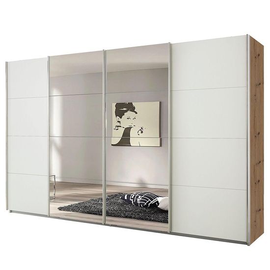 Rauch Syncrono 361cm 4 Door Sliding Wardrobe with Mirror - Artisan Oak and Alpine White