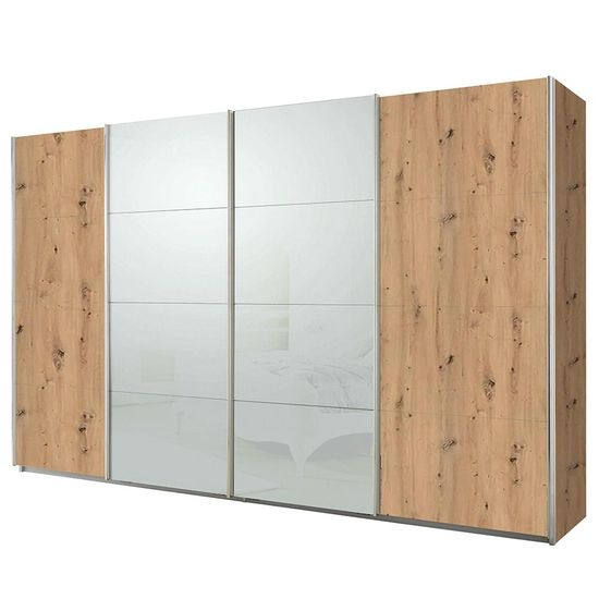 Rauch Syncrono 361cm 4 Door Sliding Wardrobe - Artisan Oak and Silk Grey Glass