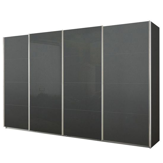 Rauch Syncrono 361cm 4 Door Sliding Wardrobe - Metallic Dark Grey and Basalt Glass
