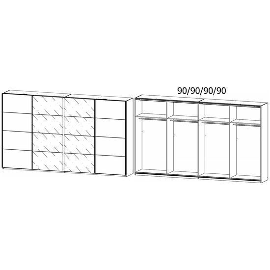 Rauch Syncrono 361cm 4 Door Sliding Wardrobe - Metallic Dark Grey and Basalt Glass