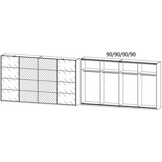 Rauch Syncrono 361cm 4 Door Sliding Wardrobe with Mirror - Metallic Dark Grey and Basalt Glass