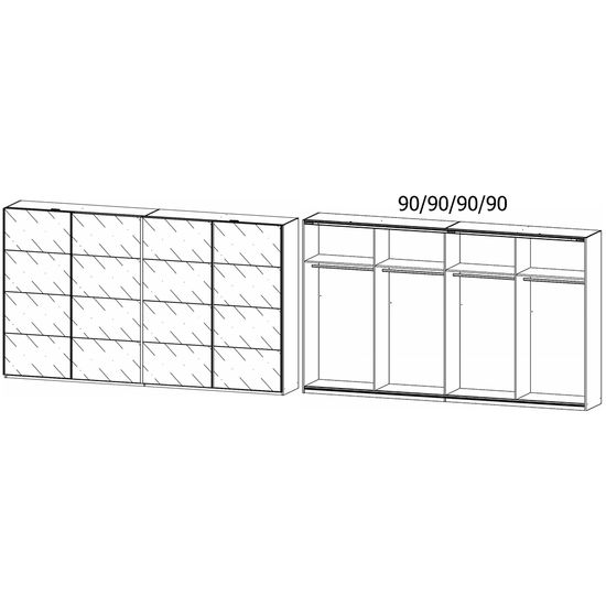 Rauch Syncrono 361cm 4 Door Glass Sliding Wardrobe - Sanremo Oak Light and Basalt