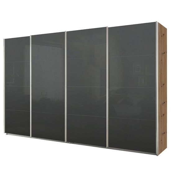 Rauch Syncrono 361cm 4 Door Glass Sliding Wardrobe - Artisan Oak and Basalt