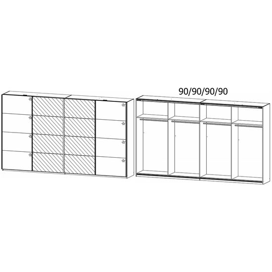 Rauch Syncrono 361cm 4 Door Sliding Wardrobe with Mirror - Silk Grey and Grey High Gloss