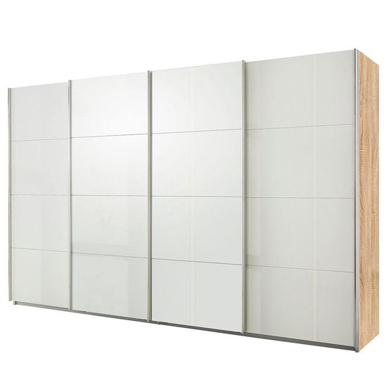 Rauch Syncrono 361cm 4 Door High Gloss Sliding Wardrobe - Sonoma Oak and White