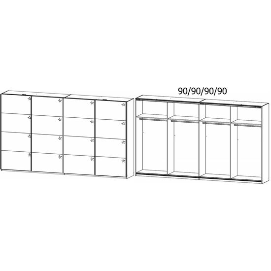 Rauch Syncrono 361cm 4 Door High Gloss Sliding Wardrobe - Sonoma Oak and White