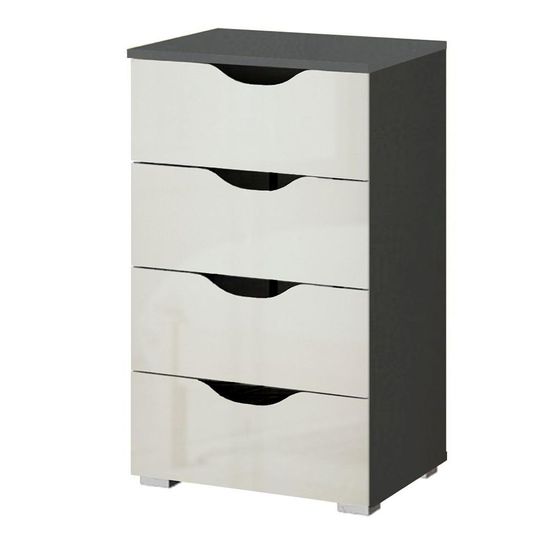 Rauch Arnstein 4 Drawer Narrow Chest - Metallic Dark Grey and White High Gloss