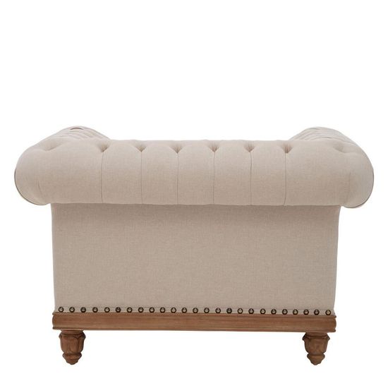 Cabra Cream Fabric and Mahogany Wood Chesterfield Armchair