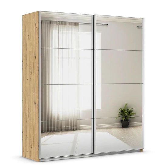 Rauch Quadra 181cm 2 Door Sliding Mirrored Wardrobe - Artisan Oak
