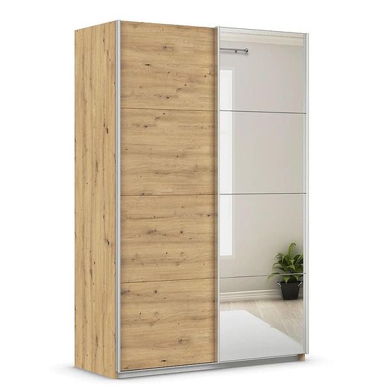 Rauch Quadra 136cm 2 Door Sliding Wardrobe with Mirror - Artisan Oak