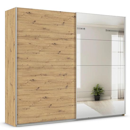 Rauch Quadra 271cm 2 Door Sliding Wardrobe with Mirror - Artisan Oak