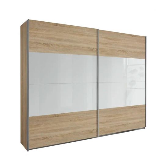 Rauch Quadra 226cm 2 Door Sliding Wardrobe with Extras - Sonoma Oak and White Glass