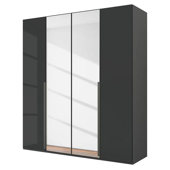 Rauch Purisma 201cm 4 Door Wardrobe with Mirror - Graphite and Basalt Glass