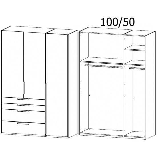 Rauch Purisma 151cm 3 Door Wardrobe with Drawer - Graphite