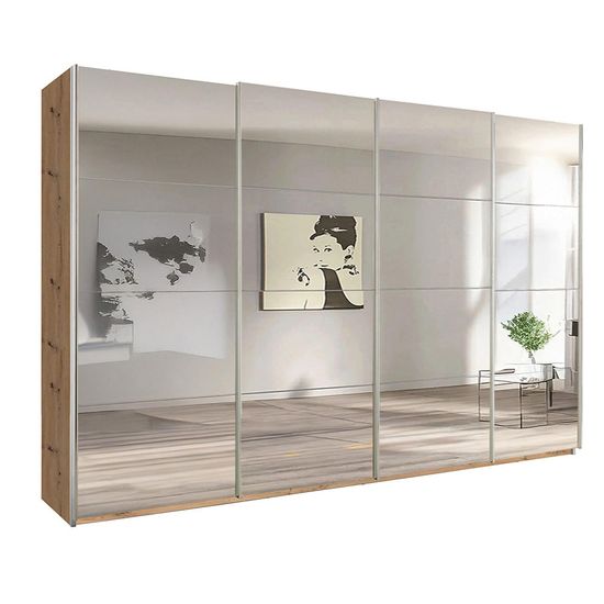 Rauch Beluga Extra 361cm 4 Door Sliding Mirrored Wardrobe - Artisan Oak