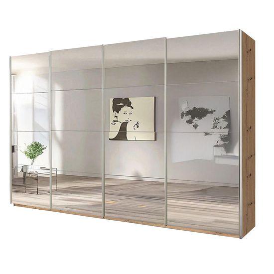 Rauch Beluga Extra 361cm 4 Door Sliding Mirrored Wardrobe - Artisan Oak