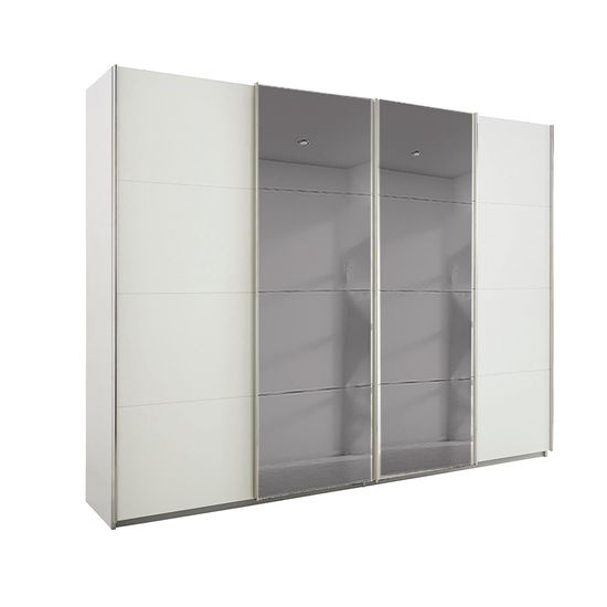 Rauch Beluga Extra 271cm 4 Door Sliding Wardrobe with Grey Mirror - Alpine White