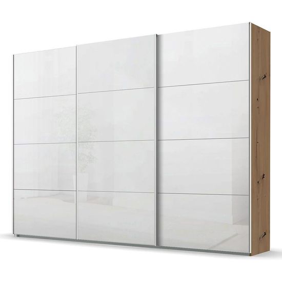 Rauch Beluga Extra 316cm 3 Door Sliding Wardrobe - Artisan Oak and White High Gloss
