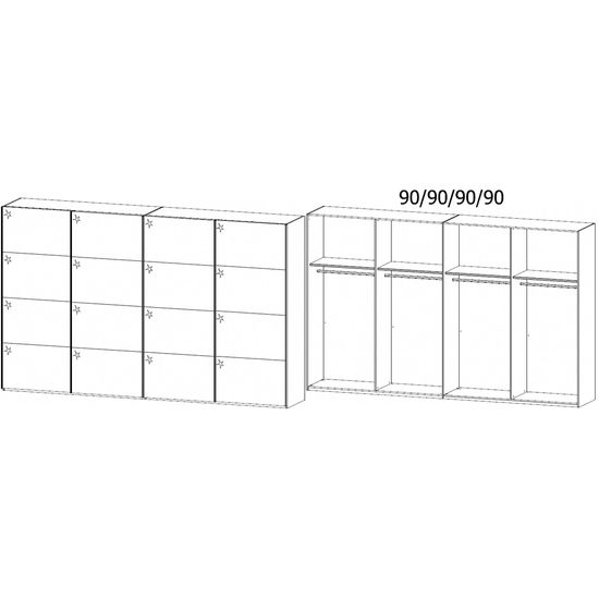 Rauch Beluga Extra 361cm 4 Door Sliding Wardrobe - Silk Grey and White High Gloss
