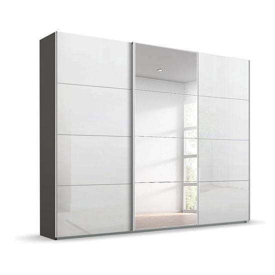 Rauch Beluga Extra 271cm 3 Door Sliding Wardrobe with Mirror - Graphite and White High Gloss