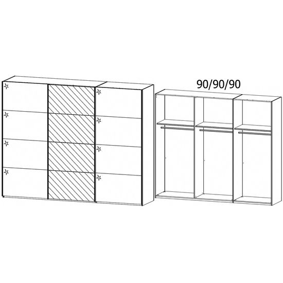 Rauch Beluga Extra 271cm 3 Door Sliding Wardrobe with Mirror - Graphite and White High Gloss