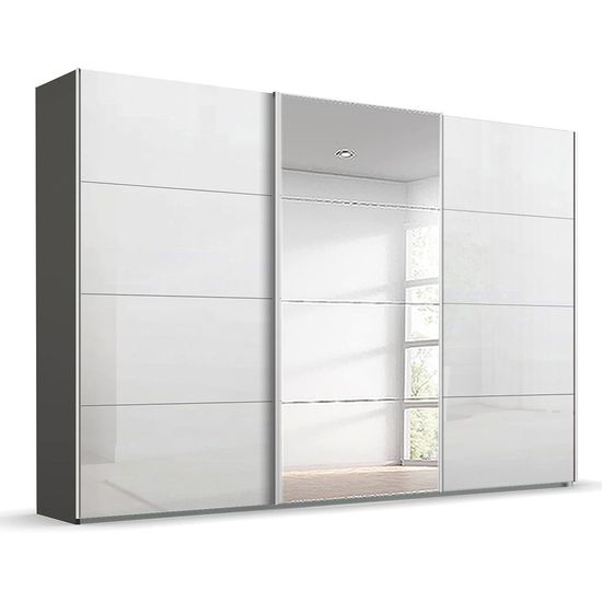 Rauch Beluga Extra 361cm 3 Door Sliding Wardrobe with Mirror - Graphite and White High Gloss
