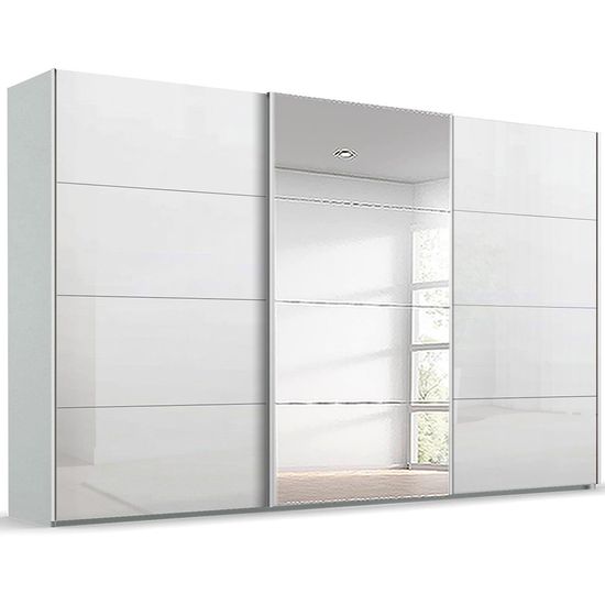 Rauch Beluga Extra 406cm 3 Door Sliding Wardrobe with Mirror - Silk Grey and White High Gloss