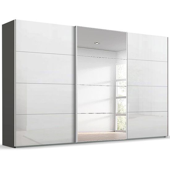 Rauch Beluga Extra 406cm 3 Door Sliding Wardrobe with Mirror - Graphite and White High Gloss