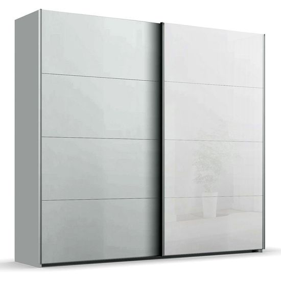 Rauch Beluga Extra 226cm 2 Door Sliding Wardrobe - White High Gloss and Silk Grey Front