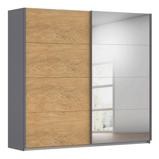 Rauch Malva 226cm 2 Door Sliding Wardrobe with Mirror - Metallic Dark Grey