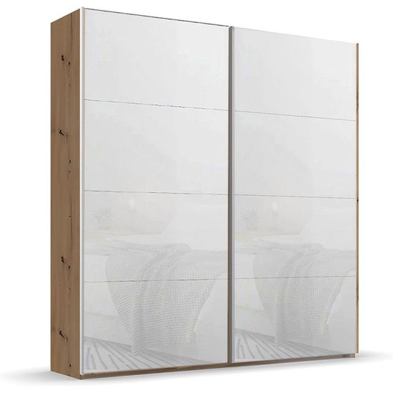 Rauch Beluga Extra 181cm 2 Door Sliding Wardrobe - Artisan Oak and White Glass