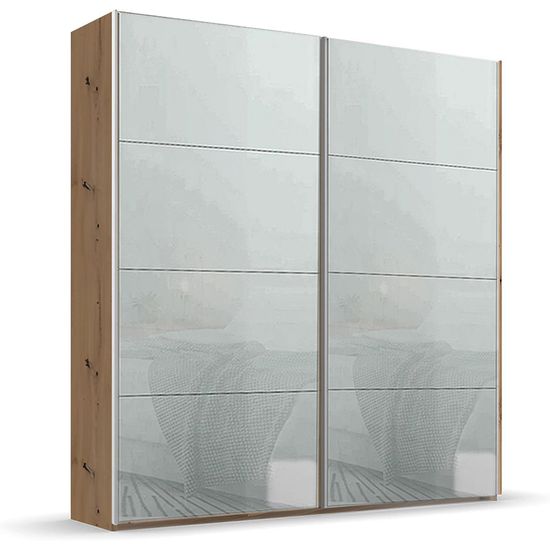 Rauch Beluga Extra 181cm 2 Door Sliding Wardrobe - Artisan Oak and Silk Grey Glass
