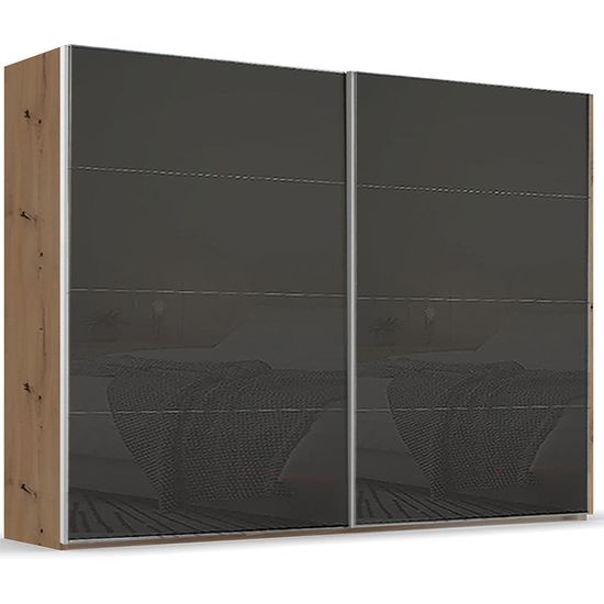 Rauch Beluga Extra 271cm 2 Door Sliding Wardrobe - Artisan Oak and Basalt Glass