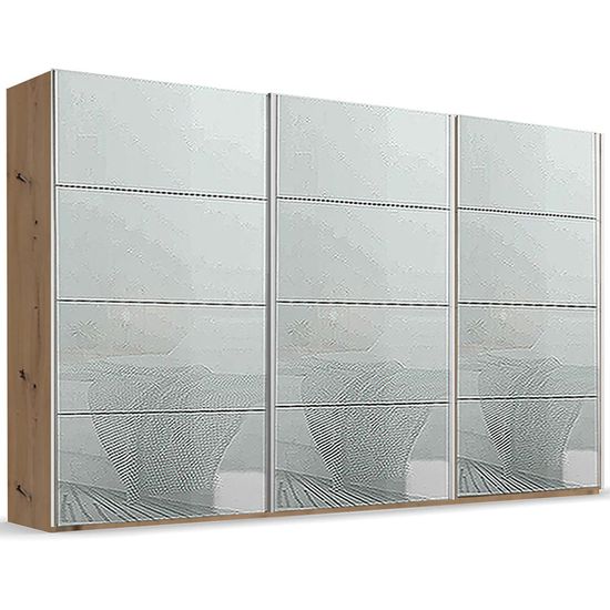Rauch Beluga Extra 406cm 3 Door Sliding Wardrobe - Artisan Oak and Silk Grey Glass