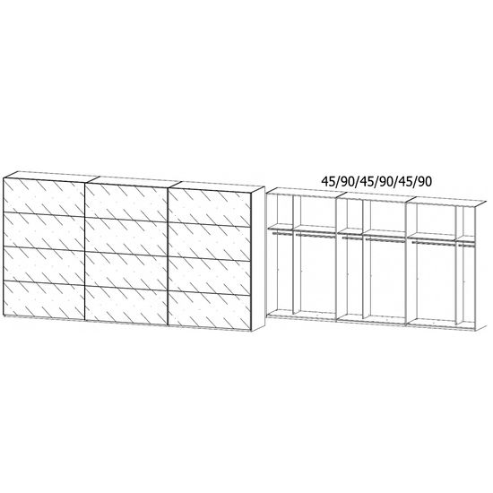 Rauch Beluga Extra 406cm 3 Door Sliding Wardrobe - Artisan Oak and Silk Grey Glass