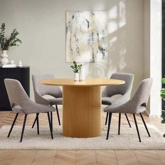 Louis Fluted Light Oak 4 Seater Round Pedestal Dining Table - 120cm