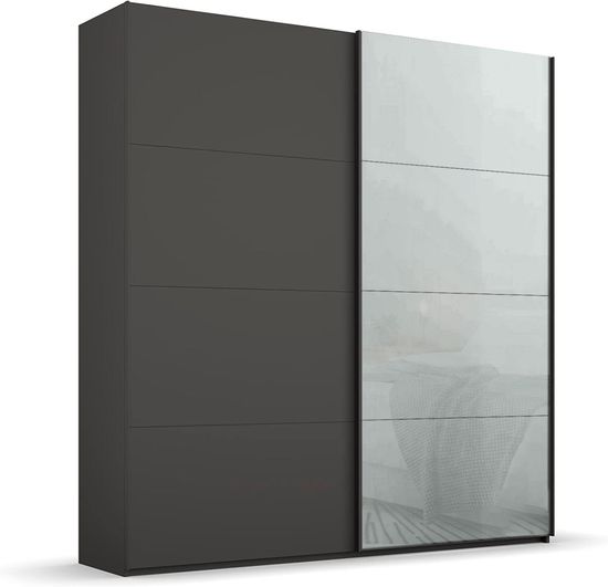 Rauch Beluga Extra 181cm 2 Door Sliding Wardrobe - Graphite and Silk Grey Glass Front