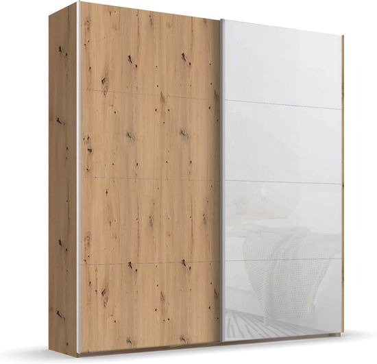 Rauch Beluga Extra 181cm 2 Door Sliding Wardrobe - Artisan Oak and White Glass Front