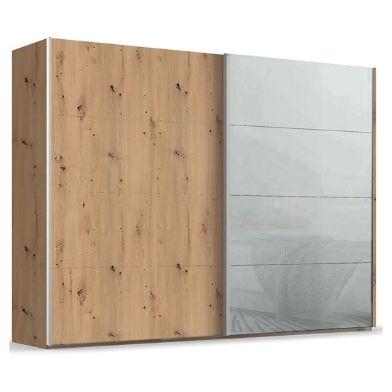 Rauch Beluga Extra 271cm 2 Door Sliding Wardrobe - Artisan Oak and Silk Grey Glass Front
