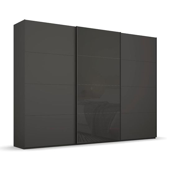 Rauch Beluga Extra 316cm 3 Door Sliding Wardrobe - Graphite and Basalt Glass Front