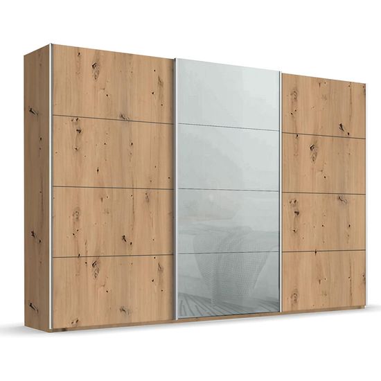Rauch Beluga Extra 361cm 3 Door Sliding Wardrobe - Artisan Oak and Silk Grey Glass Front