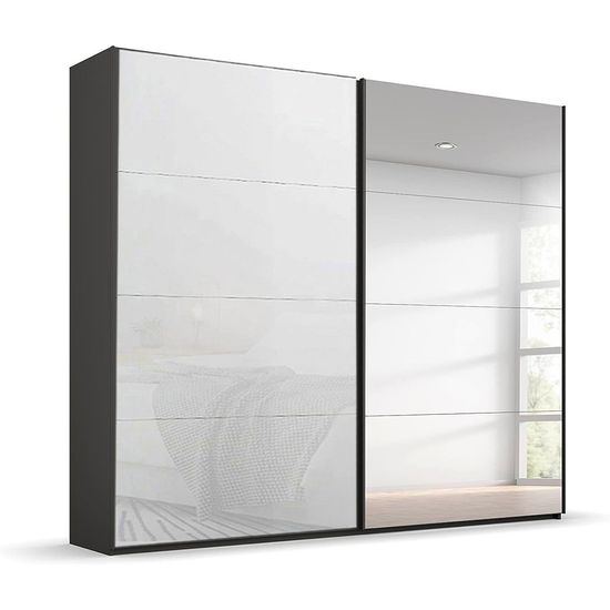 Rauch Beluga Extra 226cm 2 Door Sliding Wardrobe with Mirror - Graphite and White Glass