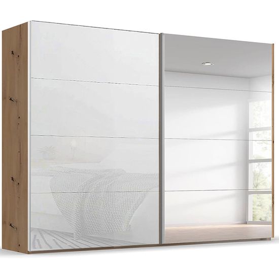 Rauch Beluga Extra 271cm 2 Door Sliding Wardrobe with Mirror - Artisan Oak and White Glass