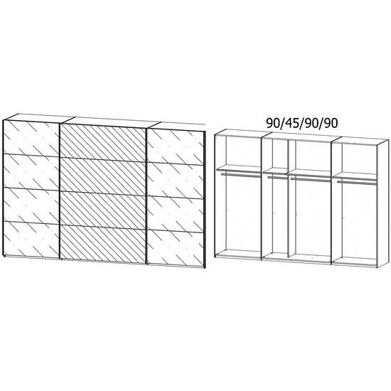 Rauch Beluga Extra 316cm 3 Door Sliding Wardrobe with Mirror - Silk Grey and Silk Grey Glass