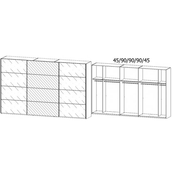 Rauch Beluga Extra 361cm 3 Door Sliding Wardrobe with Mirror - Alpine White and Basalt Glass