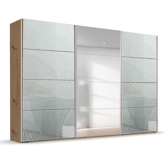 Rauch Beluga Extra 361cm 3 Door Sliding Wardrobe with Mirror - Artisan Oak and Silk Grey Glass