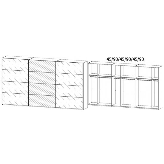 Rauch Beluga Extra 406cm 3 Door Sliding Wardrobe with Mirror - Silk Grey and Basalt Glass